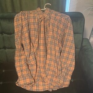 Burberry Plaid Button-Up Shirt in Tan